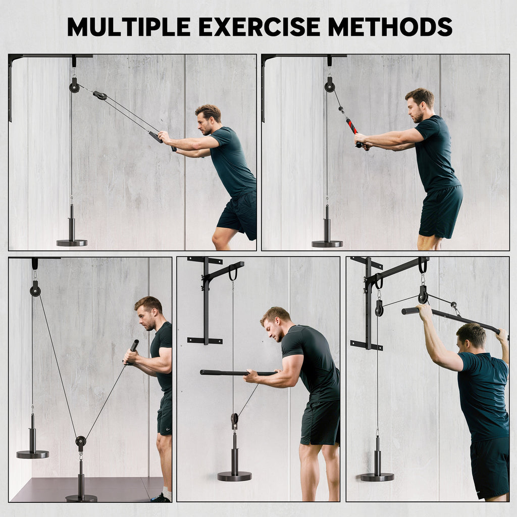 Weight Cable Pulley System for Home Gym with Universal Loading Pin for LAT Pull Down, Biceps Curl Workout, Red
